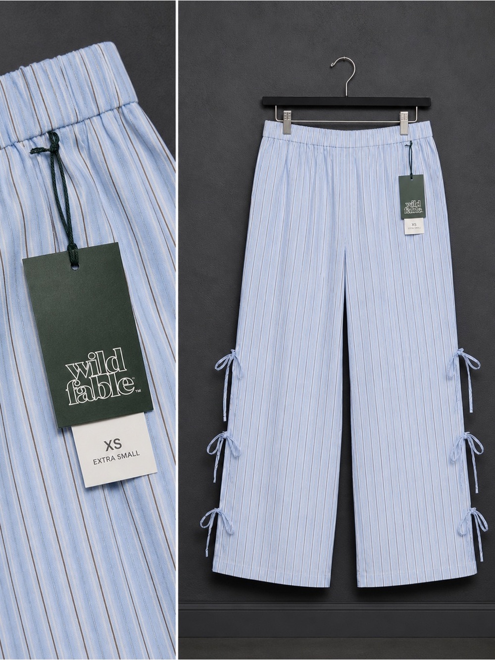 Women’s HighRise SideTie Relaxed Poplin Pants Blue Striped XS NWT Lightweight